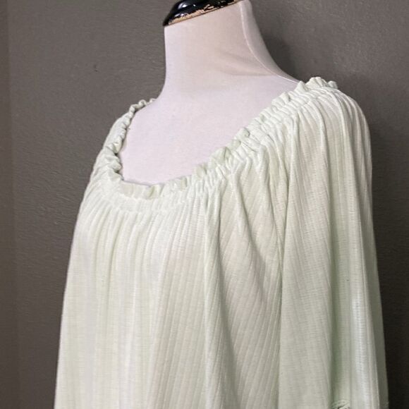 Lane Bryant Mint Green Off Shoulder Tunic Blouson-Sleeve Ribbed Knit Top - Picture 3 of 13